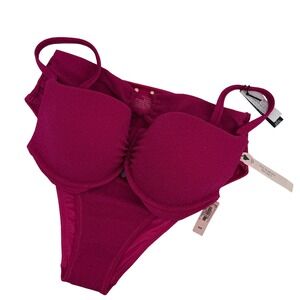 The Icon By Victoria's Secret Bikini Top & Cheeky Bottom Set Fushia 32DD/M  NWT